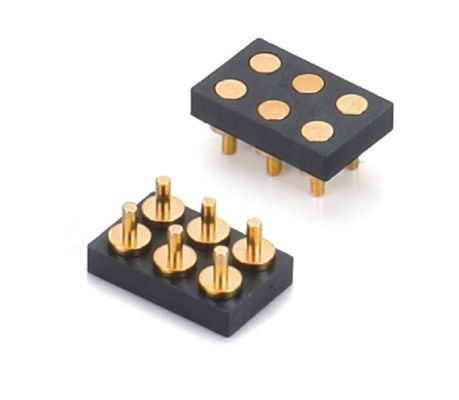 2.54mm Pitch féminin 6 broches connecteur PCB à ressort chargé connecteur Pogo Pin SMT type