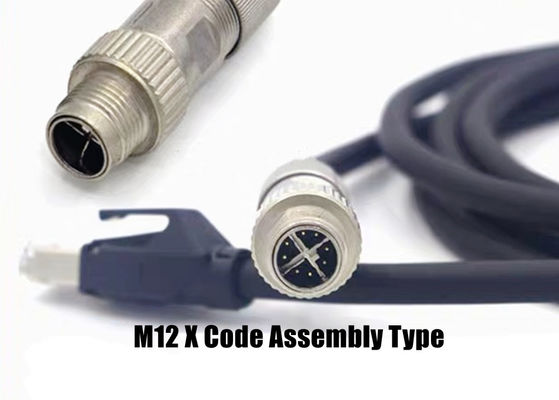 Connecteur à fil circulaire en alliage de zinc M12 8 broches Ensemble de connecteur Ethernet mâle