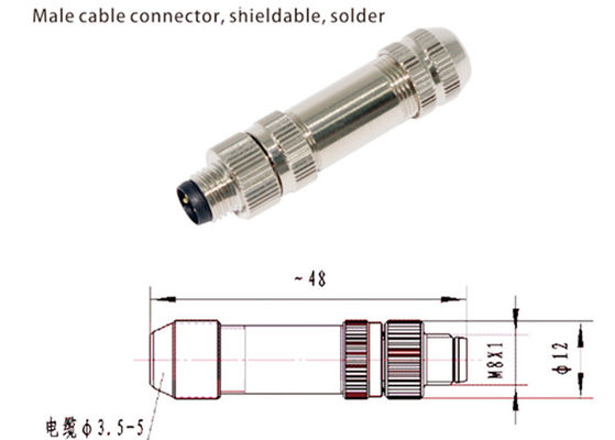 M8 IP67 Connecteur circulaire, prise de protection masculine 3 4 5 6 8 type de connecteur de montage à broches