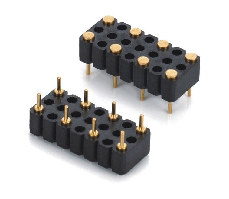5.08mm Pitch Pogo Pin Connector Dip Type Femme 8 épingles 4,0mm Trois rangées à ressort chargées